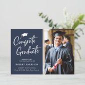 おめでとう大学院写真スクリプトブルー卒業 案内状 (スタンド正面)