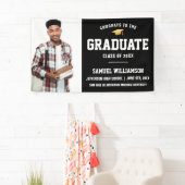 おめでとう大学院写真ブラック金ゴールド卒業パーティー 横断幕 (インサイチュ)