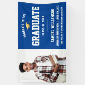 おめでとう大学院写真ブルー金ゴールド卒業パーティー 横断幕 (縦)