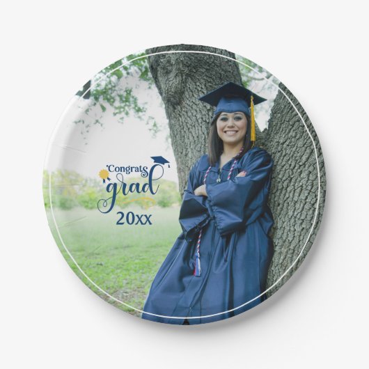 おめでとう大学院写真卒業紙プレート ペーパープレート (正面)