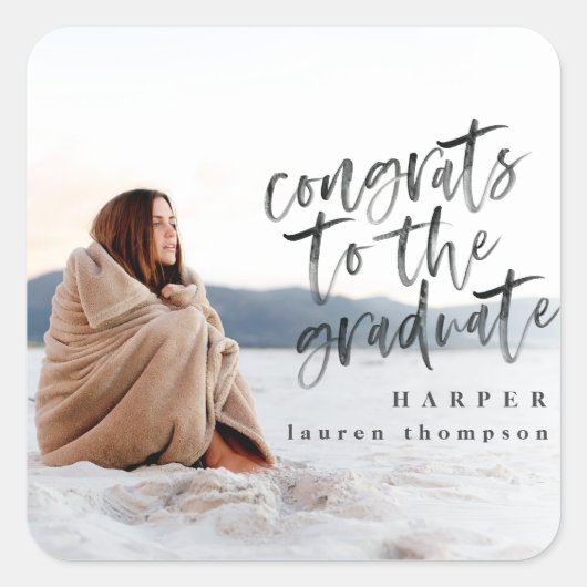 おめでとう大学院写真研究科ステッカー スクエアシール (正面)