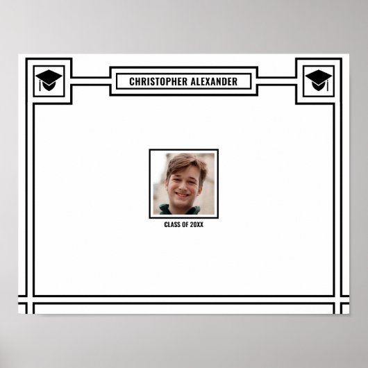 おめでとう大学院写真黒シグネチャー小 ポスター (正面)