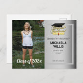 おめでとう大学院卒業学卒業学年会卒業ハットグレー 案内ポストカード (正面/裏面)