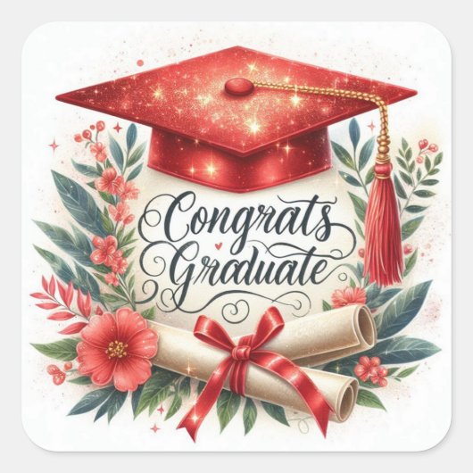 おめでとう大学院卒業式の上限と卒業証書 スクエアシール (正面)
