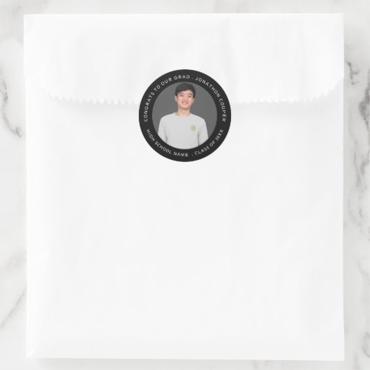 おめでとう大学院名フォトイヤー黒卒業 ラウンドシール (バッグ)