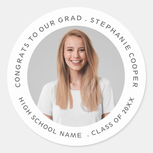 おめでとう大学院名写真年度卒業 ラウンドシール (正面)