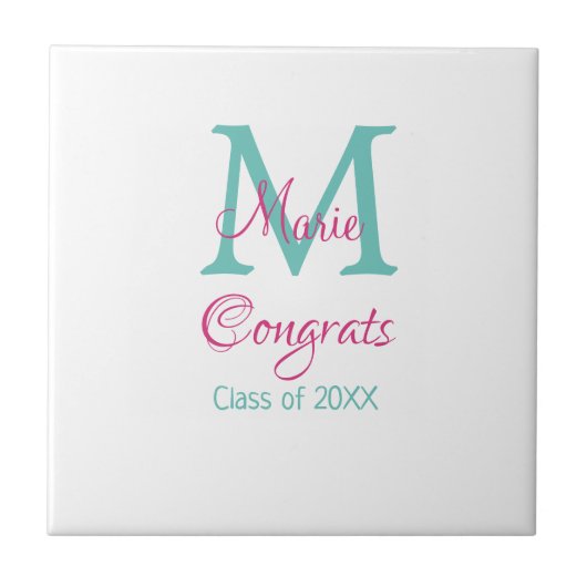 おめでとう大学院名monogram green pink blue t タイル (正面)
