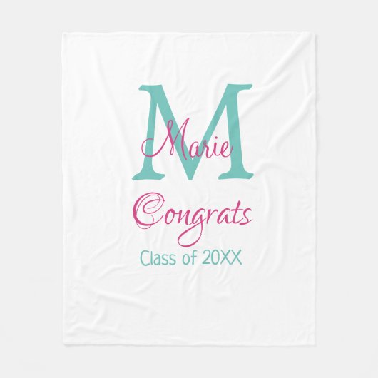 おめでとう大学院名monogram green pink blue t フリースブランケット (正面)