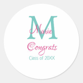 おめでとう大学院名monogram green pink blue t ラウンドシール