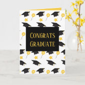 おめでとう大学院気球ハットパターン カード (黄色い花)