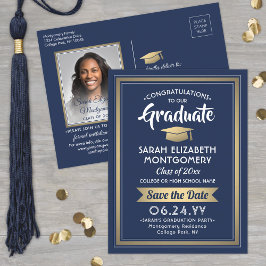 おめでとう大学院海軍と金ゴールド日付写真を保存 案内ポストカード