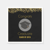 おめでとう大学院生とフェイク金ゴールドグリッターとグラッドキャップ スタンダードカクテルナプキン (正面)