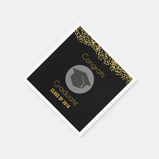 おめでとう大学院生とフェイク金ゴールドグリッターとグラッドキャップ スタンダードカクテルナプキン (角)