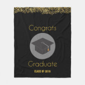 おめでとう大学院生とフェイク金ゴールドグリッターとグラッドキャップ フリースブランケット (正面)