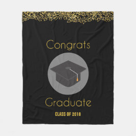 おめでとう大学院生とフェイク金ゴールドグリッターとグラッドキャップ フリースブランケット