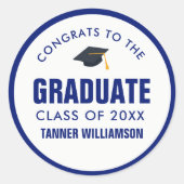 おめでとう大学院生キャップクラス20XX青はっきりした色カスタム ラウンドシール (正面)