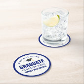 おめでとう大学院生キャップクラス20XX青はっきりした色カスタム ラウンドペーパーコースター (インサイチュ)