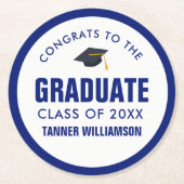 おめでとう大学院生キャップクラス20XX青はっきりした色カスタム ラウンドペーパーコースター (正面)