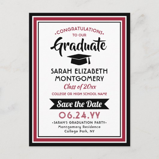 おめでとう大学院赤白写真保存 案内ポストカード (正面)