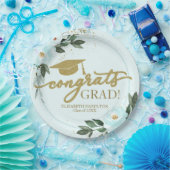 おめでとう大学院金ゴールドティール（緑がかった色）フローラ卒業パーティー ペーパープレート (パーティー)