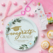おめでとう大学院金ゴールドティール（緑がかった色）フローラ卒業パーティー ペーパープレート (パーティー)
