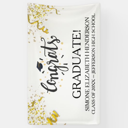 おめでとう大学院金ゴールド紙吹雪ストリーマーカスタムズ 横断幕 (縦)