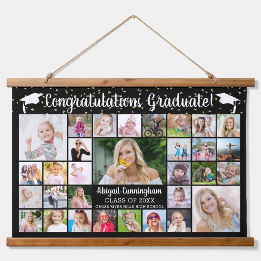 おめでとう大学院31フォトコラージュカスタムカラー 吊り下げ型タペストリー (正面)