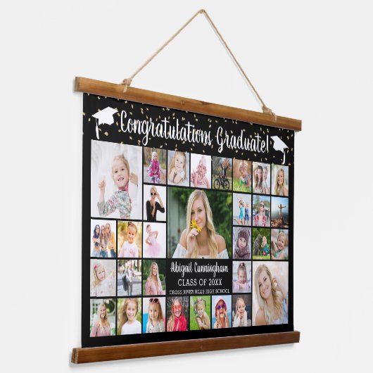 おめでとう大学院31フォトコラージュカスタムカラー 吊り下げ型タペストリー (傾斜あり)