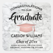 おめでとう大理石とピンクのトレンディー卒業 スクエアシール (正面)