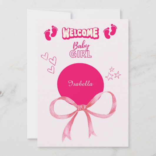 おめでとう女の子ウェルカムタイポグラフィカード (正面)
