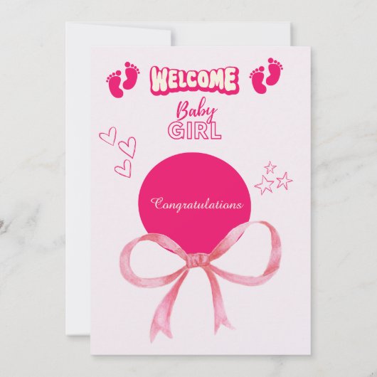 おめでとう女の子ウェルカムタイポグラフィカード (裏面)
