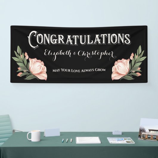おめでとう婚約パーティ花 横断幕 (トレードショー)