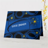 おめでとう婚約!(ダークブルー) カード (黄色い花)