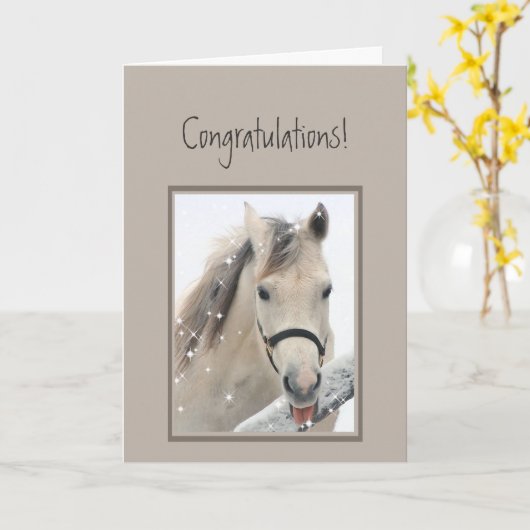おめでとう態度の馬 カード (黄色い花)