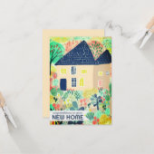 おめでとう新しいホームガーデンウォーターカラーキュート カード (正面/裏面インサイチュ)