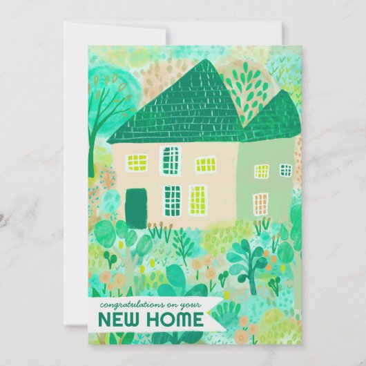 おめでとう新しいホームガーデンウォーターカラーキュート カード (正面)