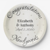 おめでとう新婚金ゴールドハート紙プレート ペーパープレート (正面)