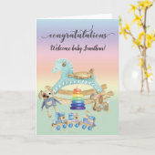 おめでとう新生児おもちゃシャワーパーソナライズされた カード (黄色い花)