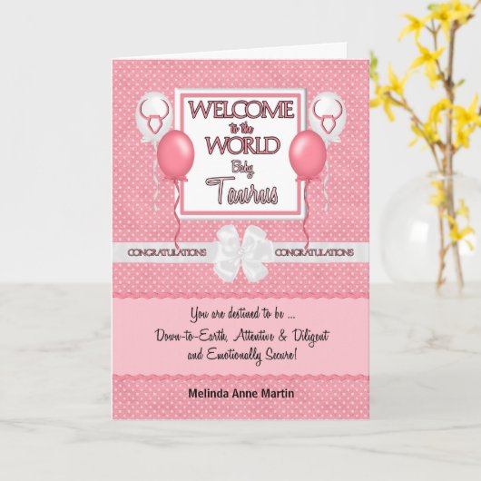 おめでとう新生児ガールタウロス カード (黄色い花)
