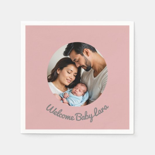 おめでとう新生児ガールピンク、ようこそベビー スタンダードカクテルナプキン (正面)