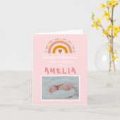 おめでとう新生児ガールフォトレインボーカード カード (黄色い花)