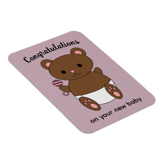 おめでとう新生児ガールベアーピンクパープル マグネット (右側)