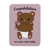 おめでとう新生児ガールベアーピンクパープル マグネット (縦)