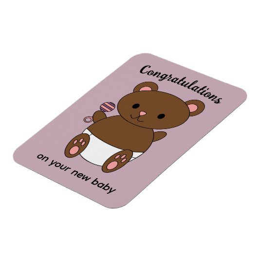 おめでとう新生児ガールベアーピンクパープル マグネット (左側)