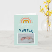 おめでとう新生児ボーイフォトレインボーカード カード (黄色い花)