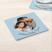 おめでとう新生児ボーイブルー歓迎ベビー スクエアペーパーコースター (アングル)