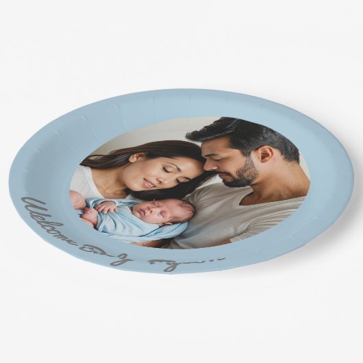 おめでとう新生児ボーイブルー歓迎ベビー ペーパープレート (アングル)