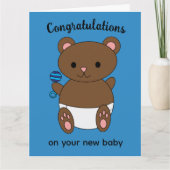 おめでとう新生児ボーイベアーパーソナライズカード カード (正面)