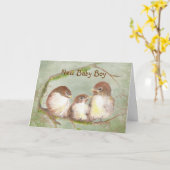 おめでとう新生児少年かわいい鳥の家族 カード (黄色い花)
