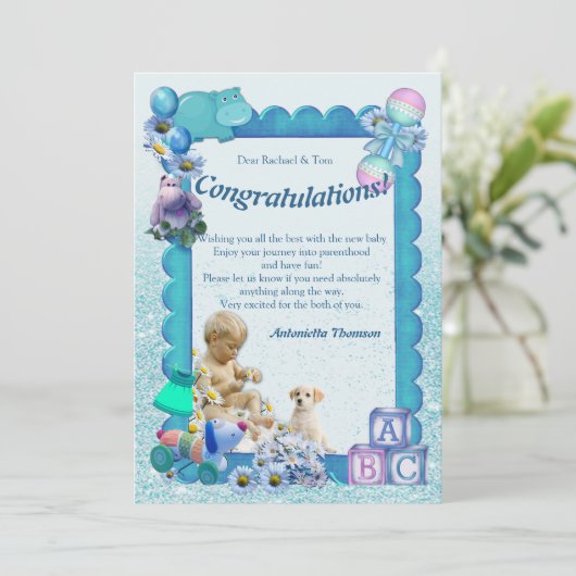 おめでとう新生児BOYカード サンキューカード (スタンド正面)